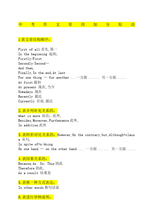 中考英语作文常用加分短语