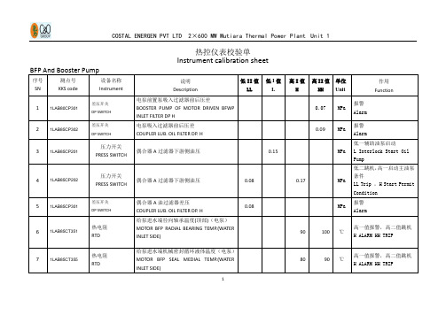 07-电泵系统定值校验单(BFP AND BOOST PUMP)