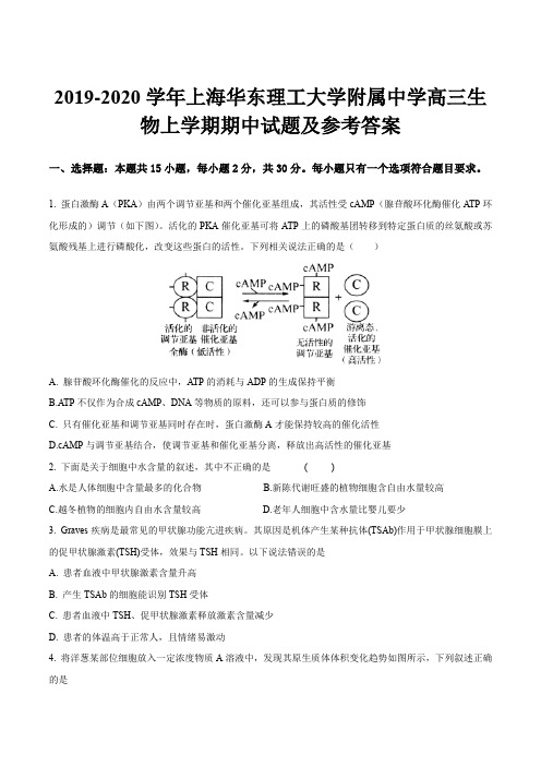 2019-2020学年上海华东理工大学附属中学高三生物上学期期中试题及参考答案