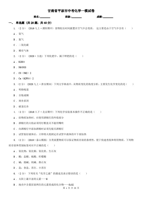 甘肃省平凉市中考化学一模试卷