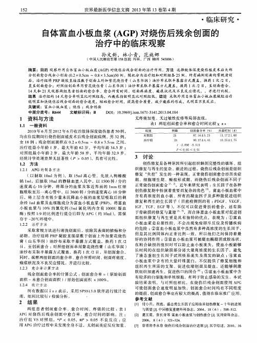 自体富血小板血浆(AGP)对烧伤后残余创面的治疗中的临床观察