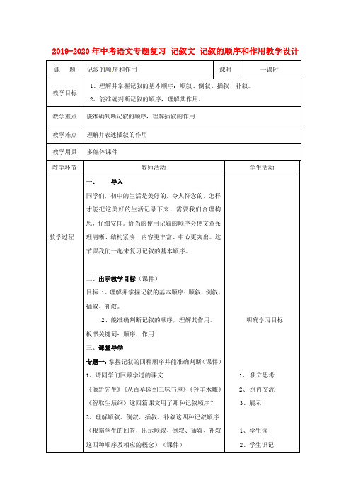 2019-2020年中考语文专题复习 记叙文 记叙的顺序和作用教学设计