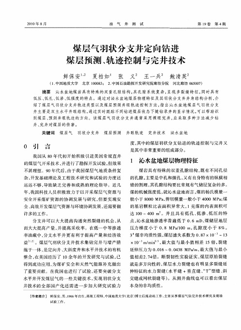 煤层气羽状分支井定向钻进煤层预测、轨迹控制与完井技术