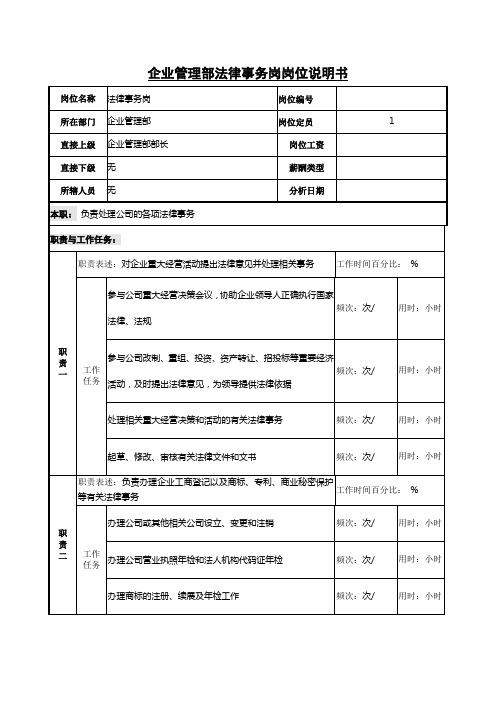 企业管理部法律事务岗岗位说明书