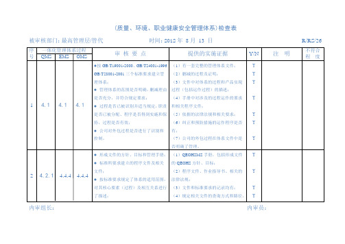 三体系一体化内部审核检查表-1~11页