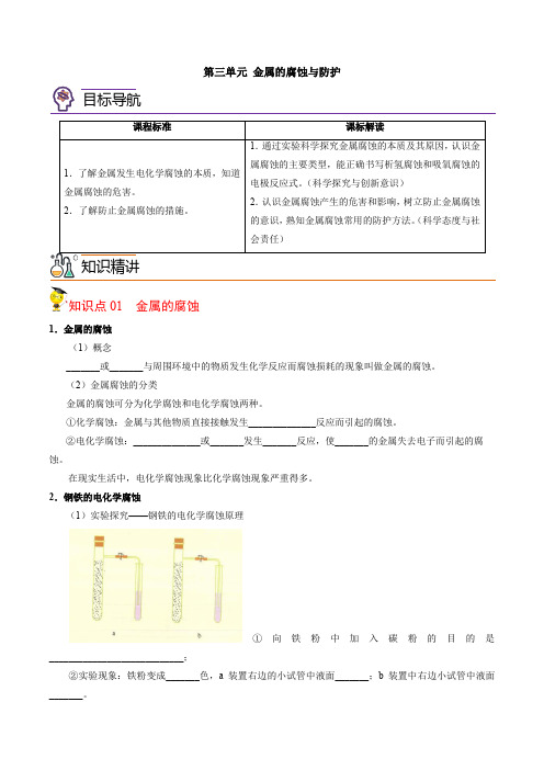 2023学年江苏高二上学期化学同步讲义(苏教2019必修1)1-3 金属的腐蚀与防护(学生版)