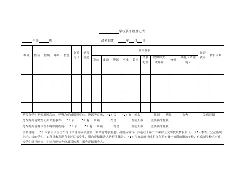 学校晨午检登记表及班级宿舍汇总表