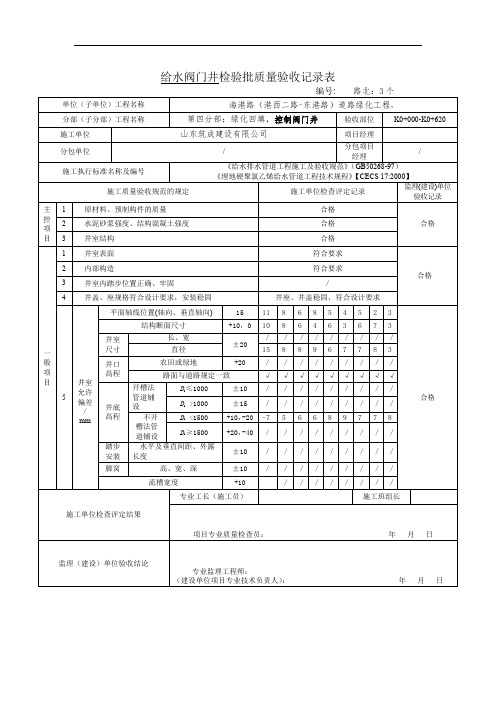 阀门井检验批质量验收记录表