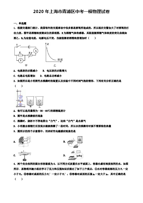 2020年上海市(三区合集)物理中考一模试卷(解析版)