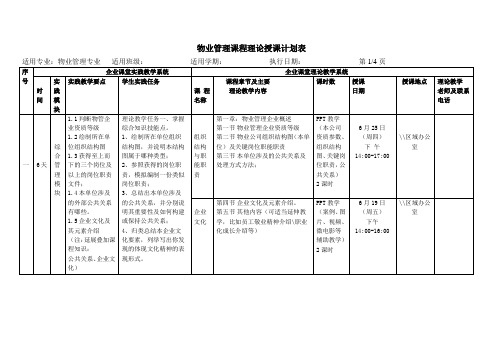 物业管理授课安排