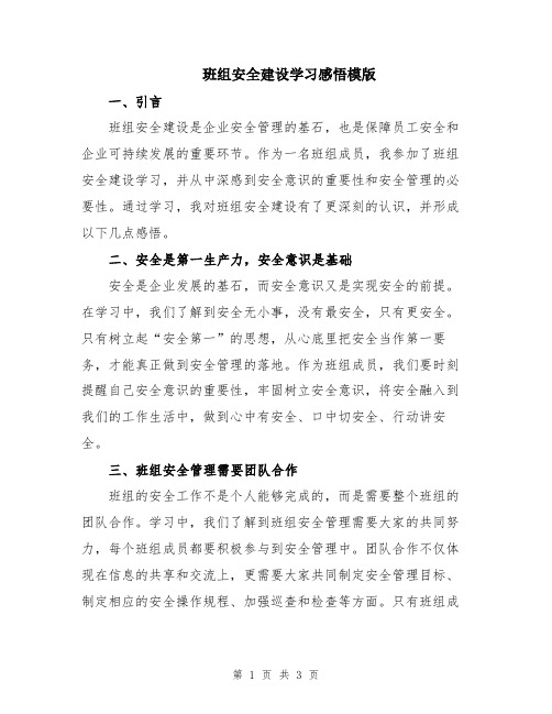 班组安全建设学习感悟模版