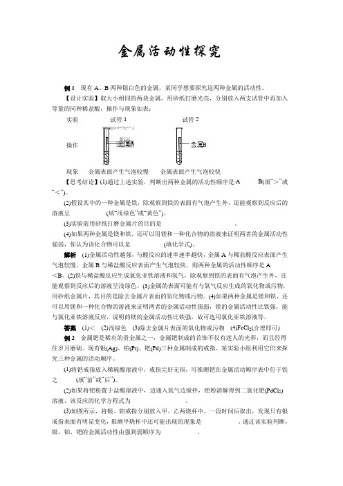 2020年中考化学第一轮复习专题分类解读：8金属活动性探究