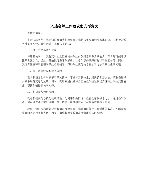 入选名师工作建议怎么写范文