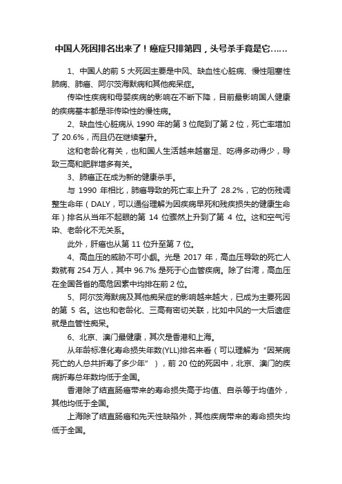 中国人死因排名出来了！癌症只排第四，头号杀手竟是它……