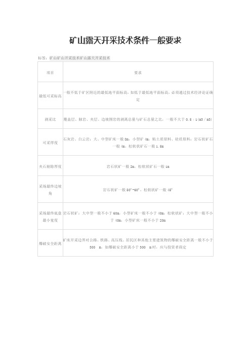 矿山露天开采技术条件一般要求