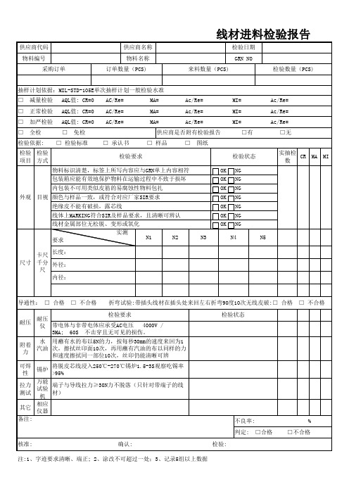 PZGLI007-045 A1线材进料检验报告