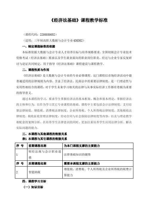 《经济法基础》课程教学标准