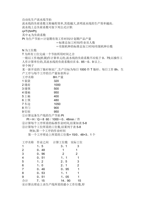 自动化生产流水线节拍设备利用率计算