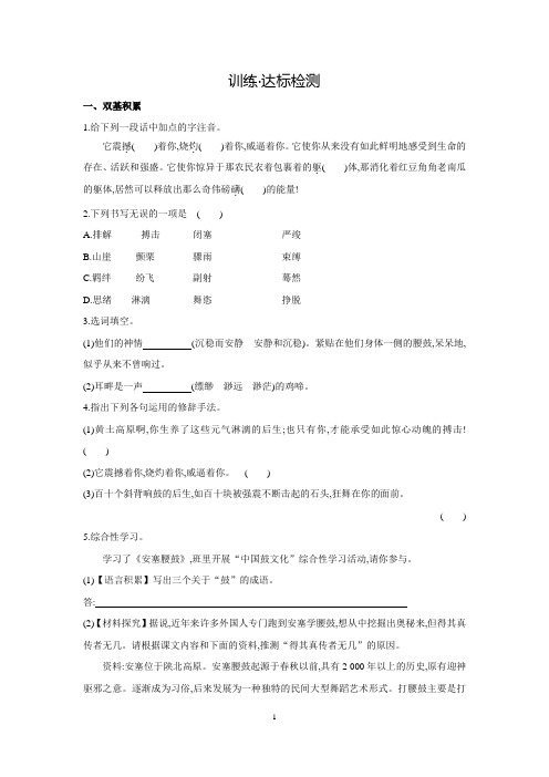 初中语文全程复习方略(九年级总复习)精练精析：训练·达标检测+17+安塞腰鼓(人教版+七下)