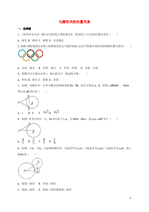 中考数学热身与圆有关的位置关系含解析