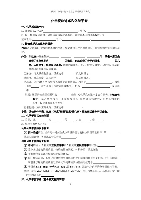 化学反应速率和化学平衡学业水平复习讲义