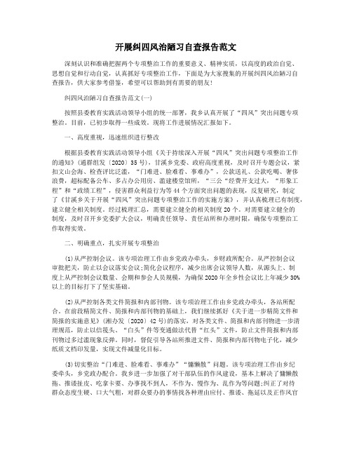 开展纠四风治陋习自查报告范文