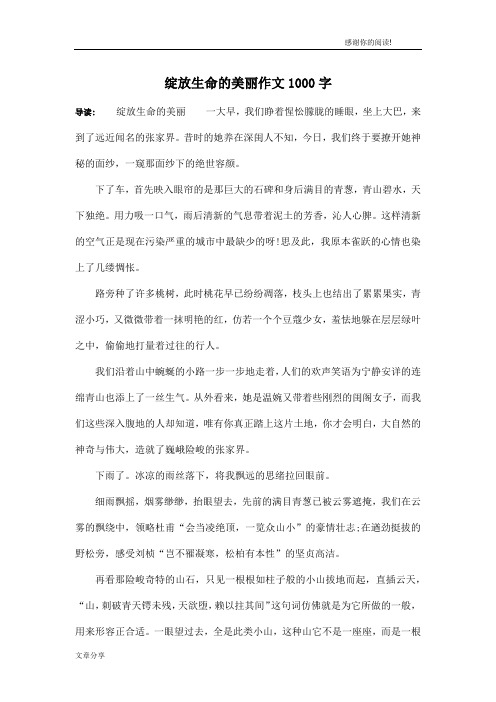 绽放生命的美丽作文1000字