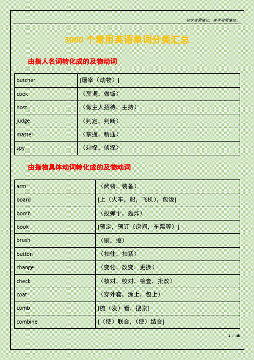 3000个常用英语单词分类汇总