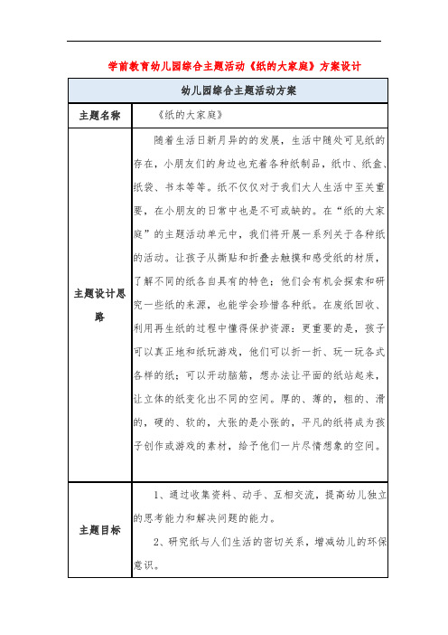 学前教育幼儿园综合主题活动《纸的大家庭》方案设计