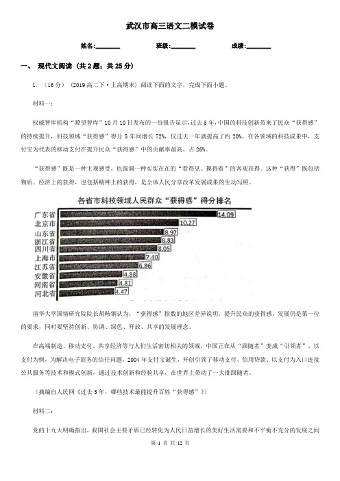 武汉市高三语文二模试卷