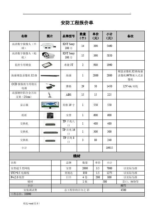 安防监控系统报价单