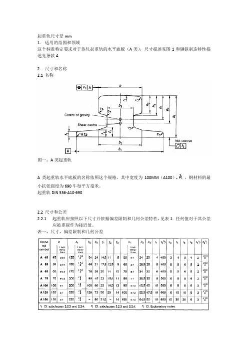 A系列钢轨(起重轨DIN 536-1-1991)