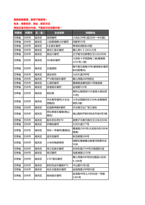 新版甘肃省兰州市城关区唱吧企业公司商家户名录单联系方式地址大全95家