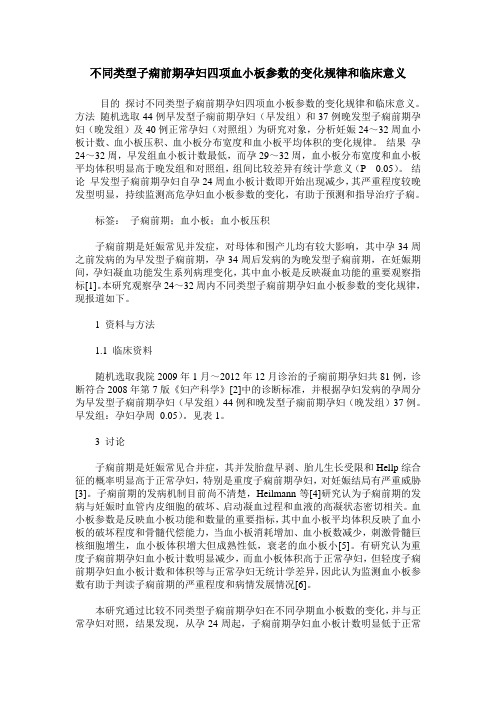 不同类型子痫前期孕妇四项血小板参数的变化规律和临床意义