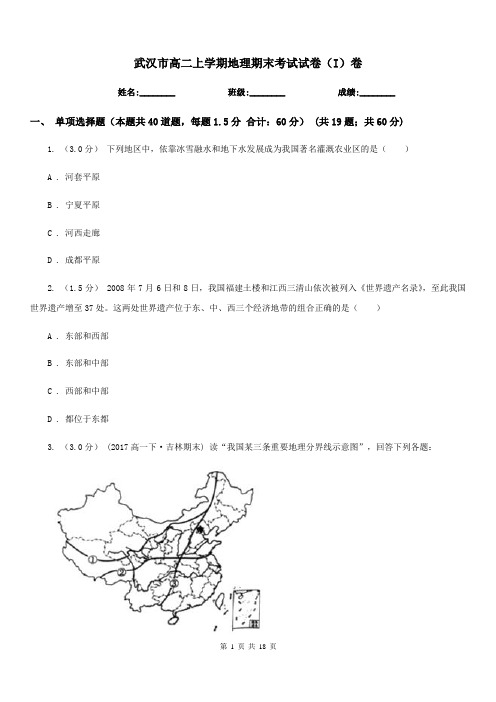 武汉市高二上学期地理期末考试试卷(I)卷(考试)