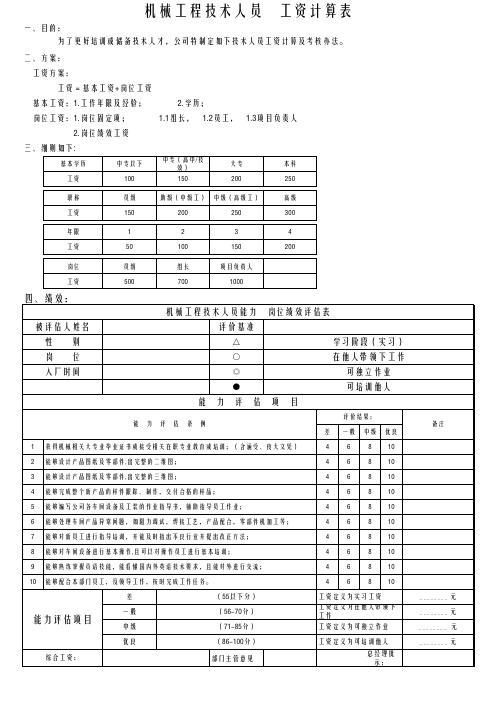 机械工程技术人员能力评估表