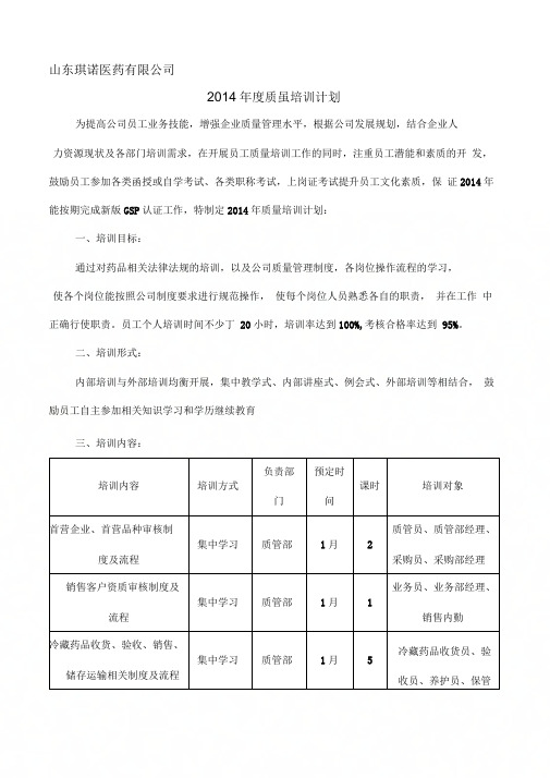 2015年度企业培训计划表