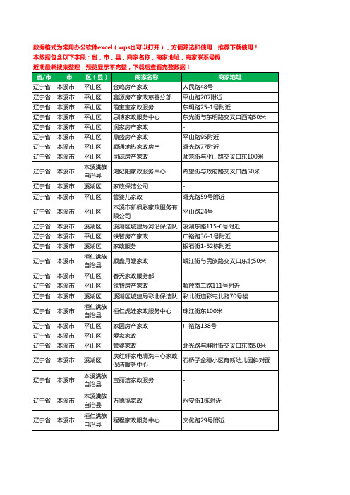 2020新版辽宁省本溪市家政服务工商企业公司商家名录名单联系电话号码地址大全27家