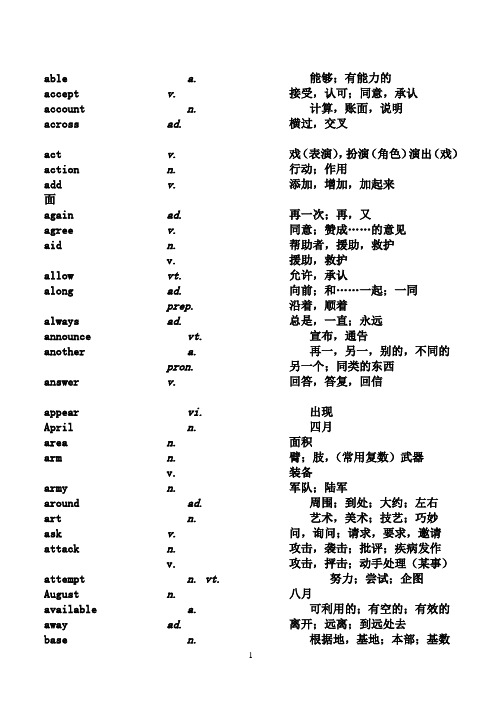 高中英语会考5级词汇