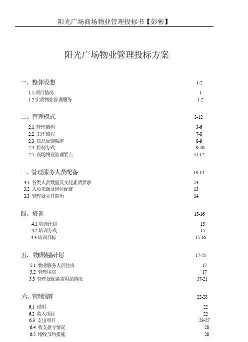 阳光广场商场物业管理投标书【彭彬】