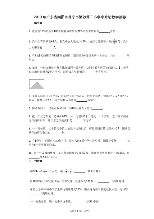 2019年广东省揭阳市普宁市流沙第二小学小升初数学试卷