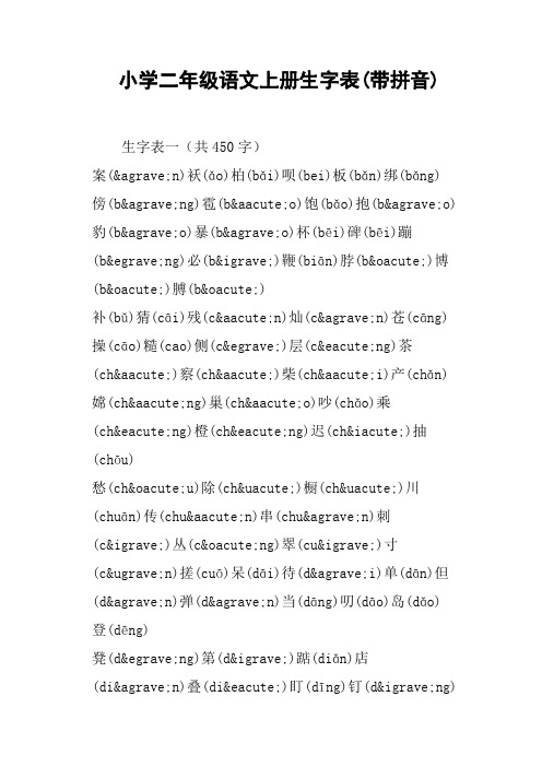 小学二年级语文上册生字表带拼音