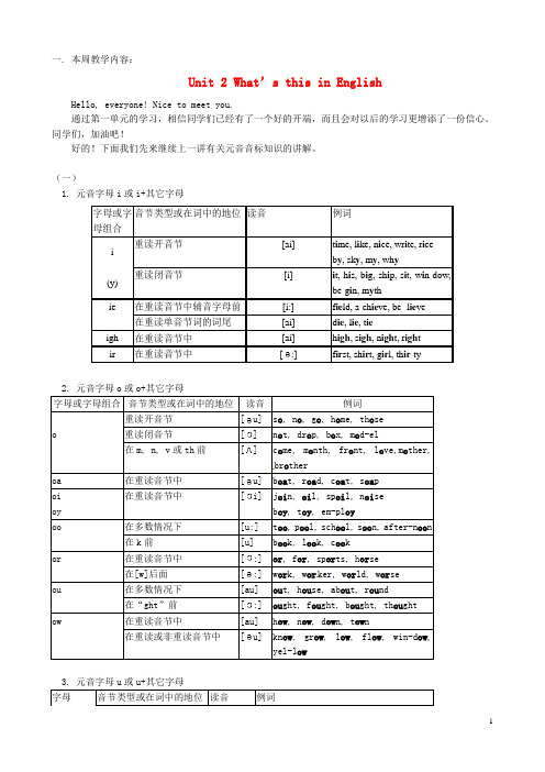 七年级英语上册《Starter Unit 2 What’s this in English》知识点分析 (新版)人教新目标版