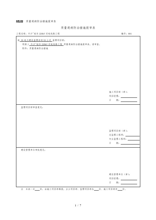 质量通病报审表及防治措施