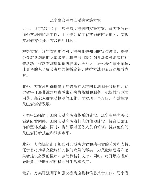 辽宁出台消除艾滋病实施方案