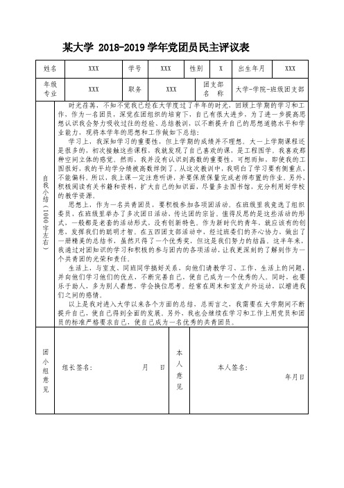 团员民主评议表