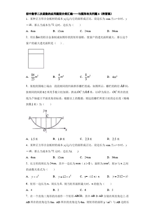 初中数学二次函数的应用题型分类汇编——与图形有关问题6(附答案)