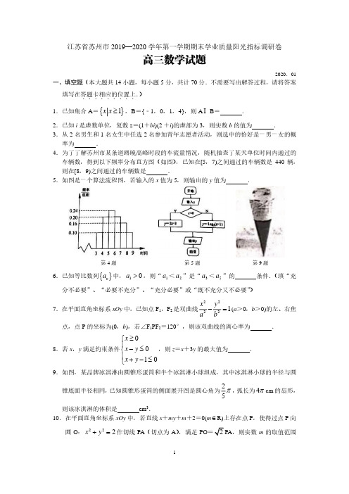 【数学】苏州市2020届高三年级上学期期末试卷数学及答案