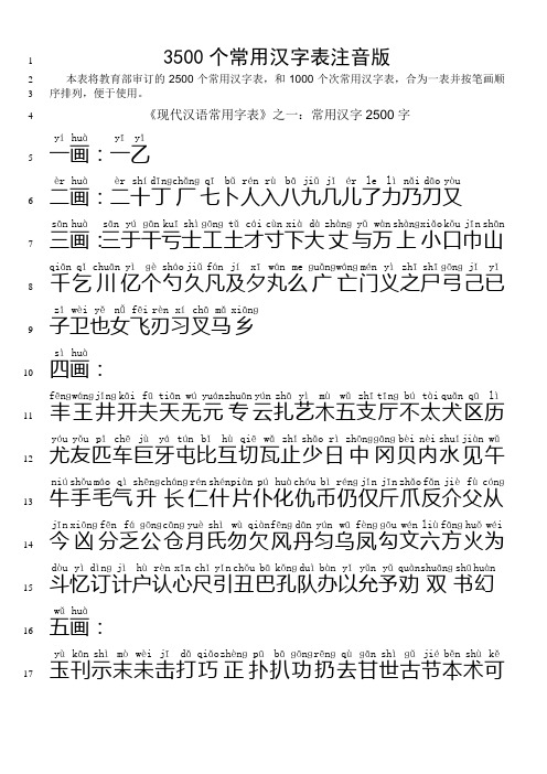 3500个常用汉字表拼音版