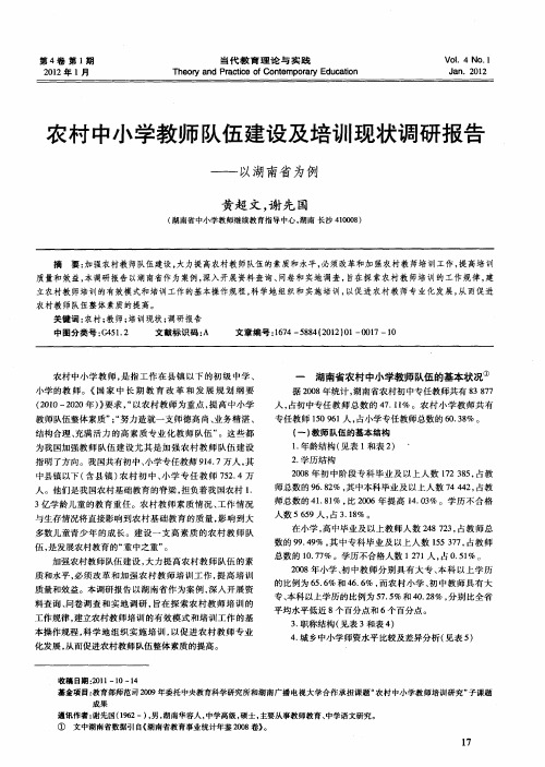农村中小学教师队伍建设及培训现状调研报告——以湖南省为例
